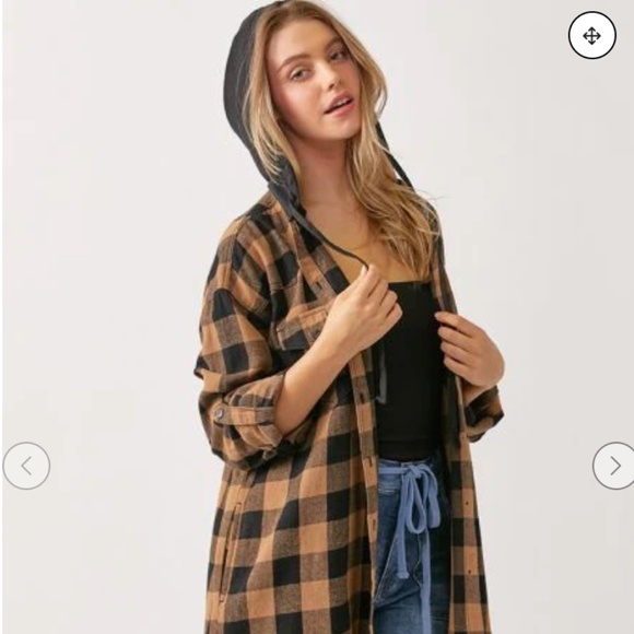 RISEN PLAID LONG HOODED SHACKET - Picture 1 of 11